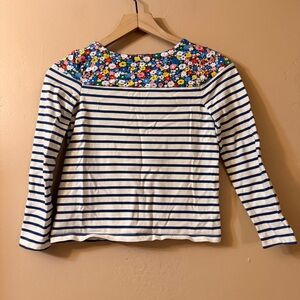 Boden Girls Shirt Top Size 9-10 Striped Floral Cotton
